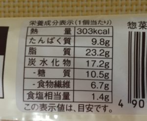 ローソンのブランのソーセージデニッシュの栄養成分表示