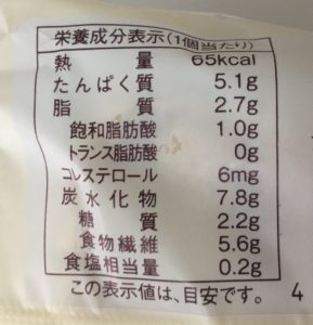 ローソンのブランパンの栄養成分表示