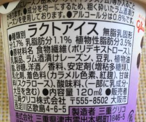 ローソンのSUNAO ラムレーズンの原材料